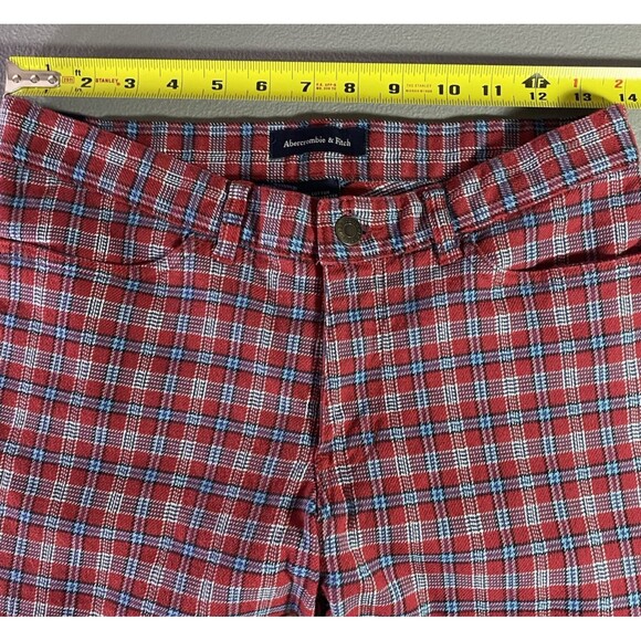 ABERCROMBIE & FITCH Pants Plaid Low Rise Boot Flare Y2K Preppy Womens 4 Red - Picture 4 of 10